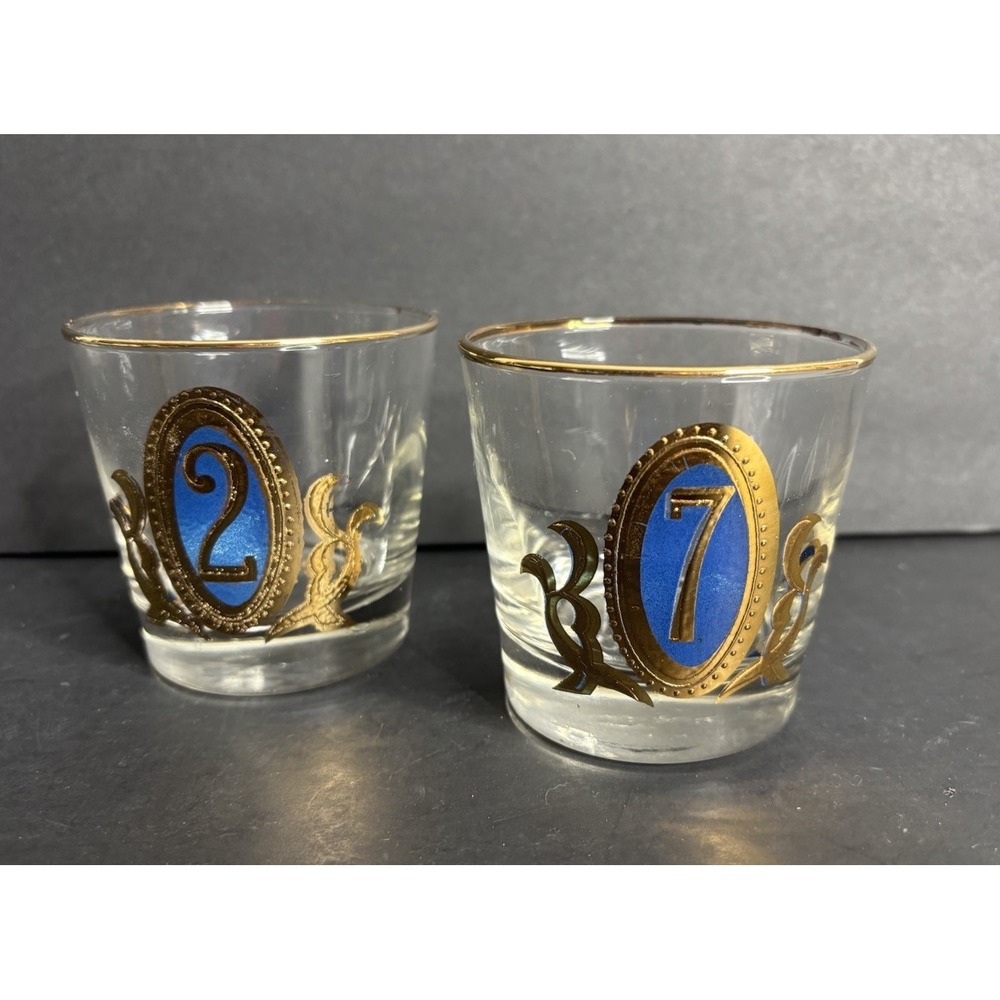 2 Libbey Numero Glasses 2 and 7 Mid-Century Crown Collection Old Fashion 3 1/4"